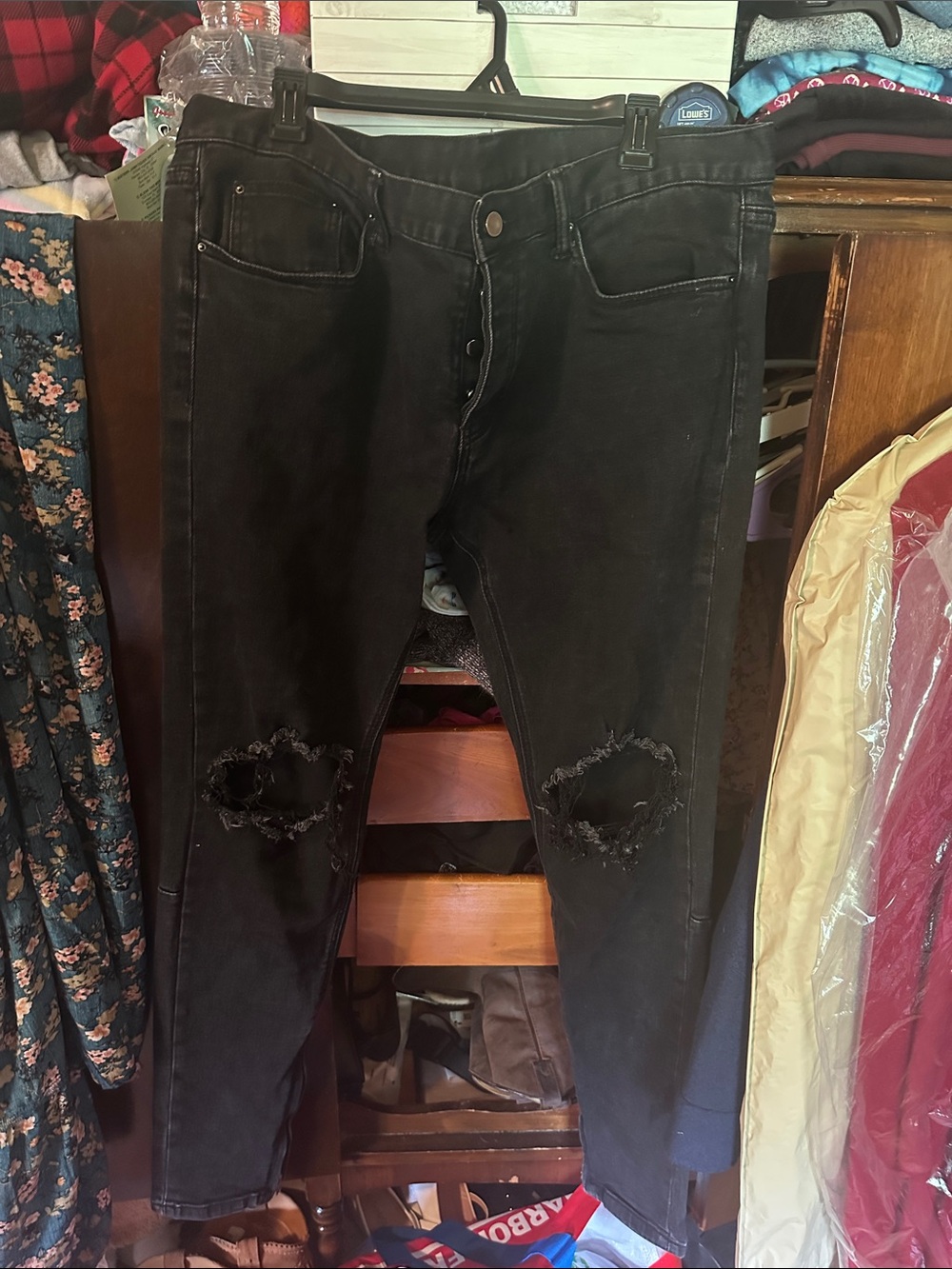 MNML Black Skinny Distressed Knee Jeans